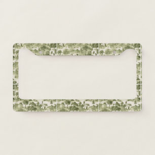 Muted Green Cottage Toile Countryside Scenic License Plate Frame