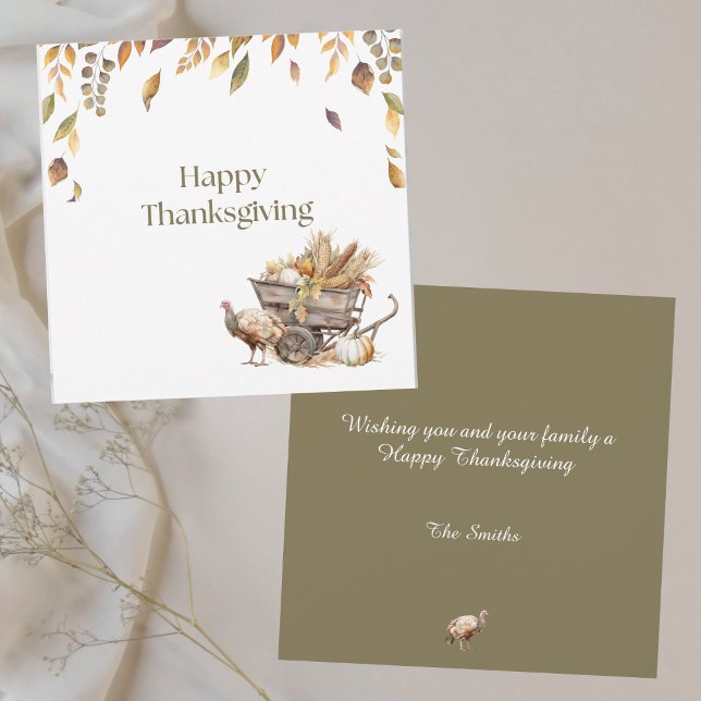 Muted Green Elegant Fall Leaves Happy Thanksgiving Note Card (Creator Uploaded)