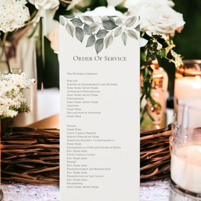 Muted Green Foliage Order of Service Wedding Card (Muted Green Foliage Order of Service Wedding Cards from Ricaso)