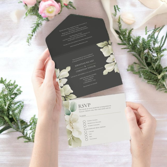 Muted Green Foliage Personalized Wedding All In One Invitation (Muted Green Foliage Personalized Wedding All In One Invitation from Ricaso. Includes invite & Rsvp)