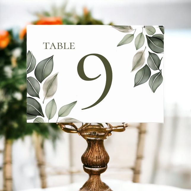Muted Green Foliage Wedding Table Number (Muted Green Foliage Wedding Table Numbers from Ricaso)