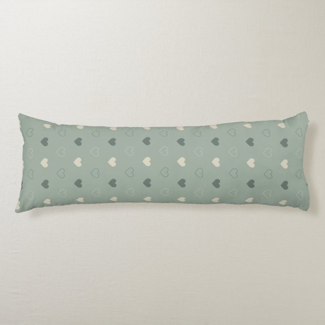 Muted Green Heart Grid Seamless Pattern Body Pillow (Front)