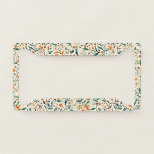 Muted Green Orange Vine Botanical Spring License Plate Frame