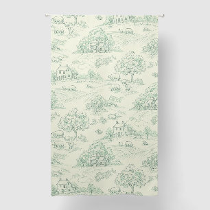 Muted Green Pastoral Farm Animal Toile Print Blackout Curtains