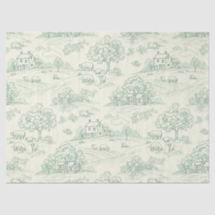 Muted Green Pastoral Farm Animal Toile Print Tissue Paper