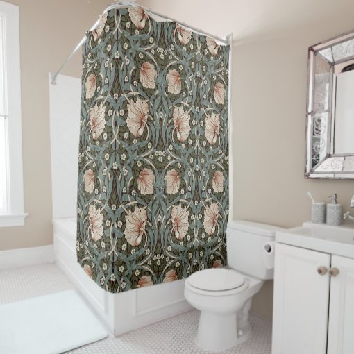 Muted Green Pimpernel William Morris Floral Shower Curtain | Zazzle