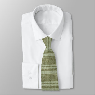 Muted Green Stripes Linen Burlap Texture Neck Tie