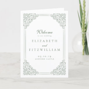 Muted Green Vintage Frame Elegant Script Wedding Program