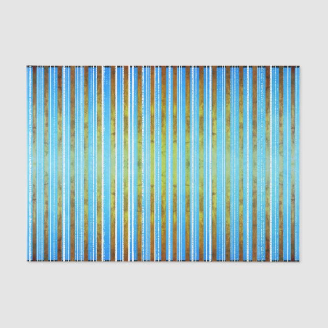 Muted Green, White, and Teal Striped  Tissue Paper (Front)