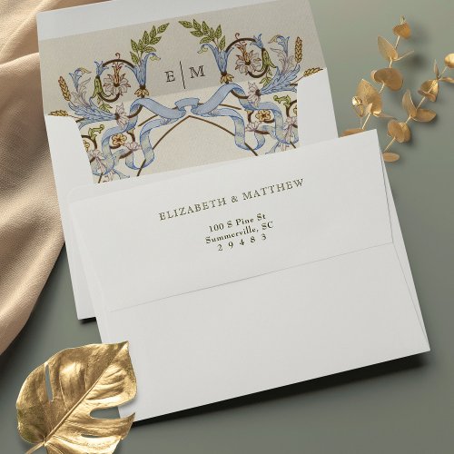 Muted Greenery Royal Wedding Victorian Pattern Envelope