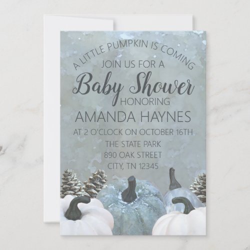 Muted Grey  Sage Fall Baby Shower Invitation