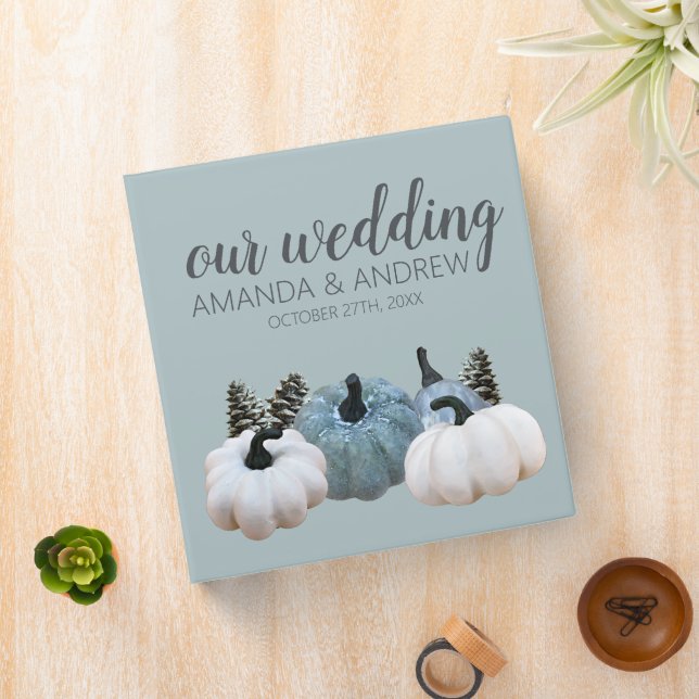 Muted Grey & Sage Fall Wedding Planning & Photo 3 Ring Binder (In Situ)