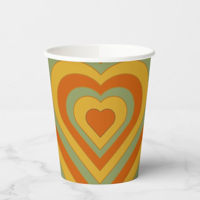 Muted Groovy Retro Layered Love Heart  Paper Cups (Left)