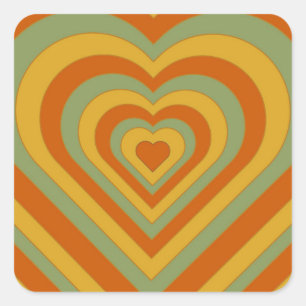Muted Groovy Retro Layered Love Heart Square Sticker