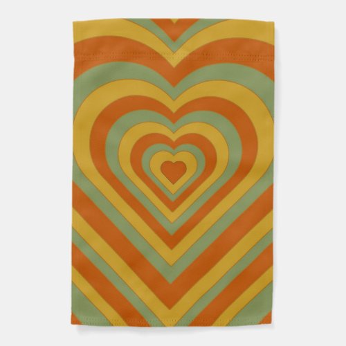 Muted Groovy Retro Seventies Layered Heart Garden Flag