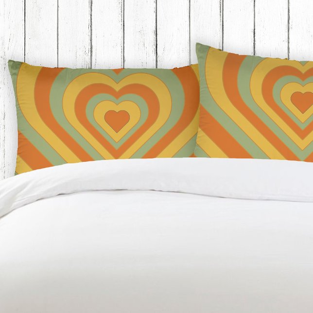 Muted Groovy Retro Seventies Layered Heart Pillow Case (Creator Uploaded)