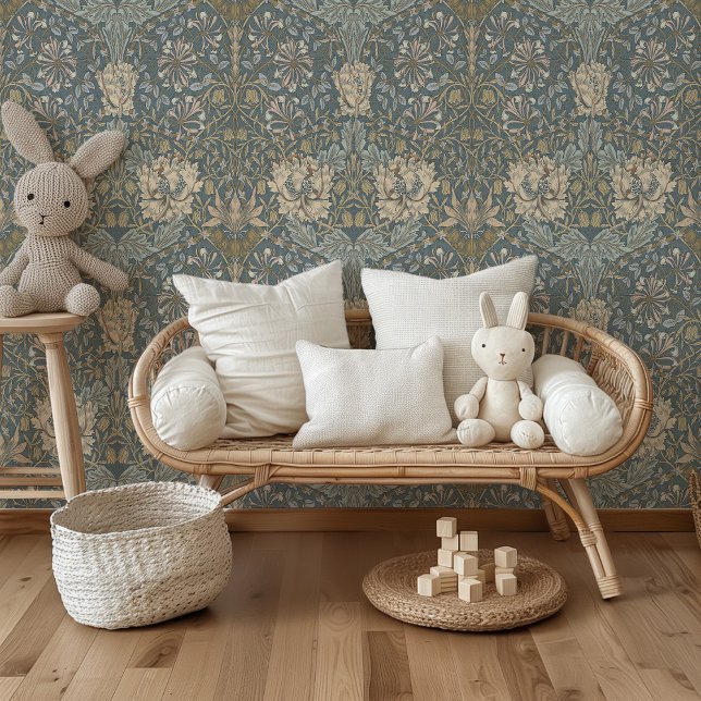 Muted Honeysuckle Pattern William Morris Style Wallpaper | Zazzle