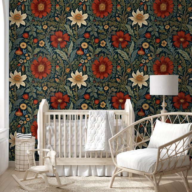 Muted Honeysuckle Pattern William Morris Style  Wallpaper (Kids)