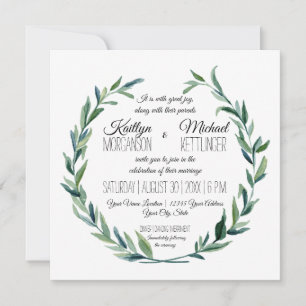 Muted Laurel Wreath Olive Leaf Branch Modern Invitation