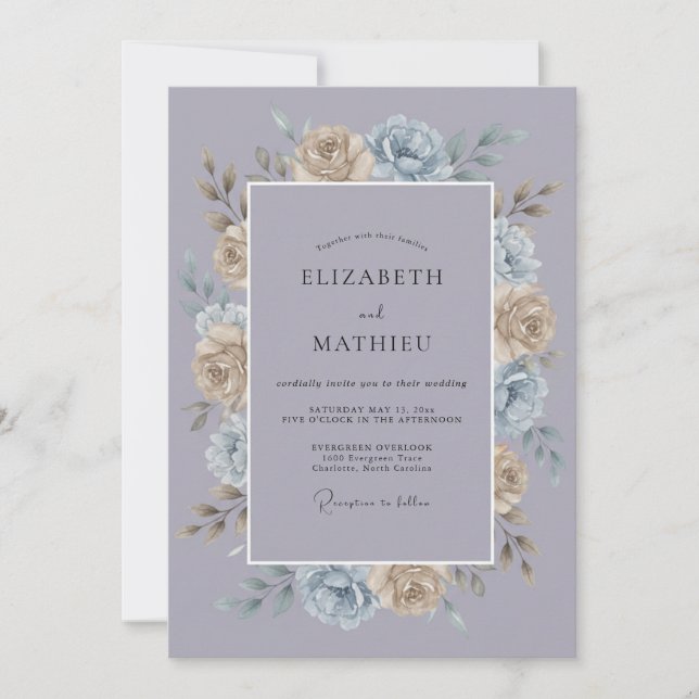 Muted Lavender Artistic Winter Wedding Invitation (Front)
