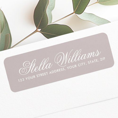 Muted lavender calligraphy script label