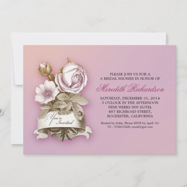 muted lavender color elegant bridal shower invite (Front)