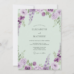 Muted Lavender Mint Painted Wedding Invitation