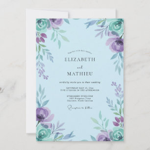 Muted Lavender Periwinkle Peony Wedding Invitation