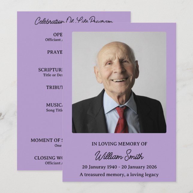 Muted Lavender Tribute Funeral Program (Front/Back)