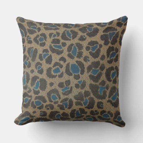 Muted Leopard Print in Tan and Blue Throw Pillow