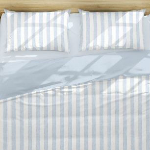 Muted Light Blue White Coastal Stripe Scandinavian Duvet Cover