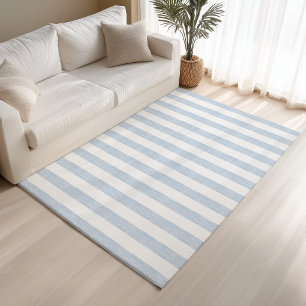 Muted Light Blue White Coastal Stripe Scandinavian Rug