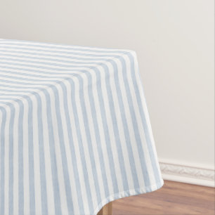 Muted Light Blue White Coastal Stripe Scandinavian Tablecloth