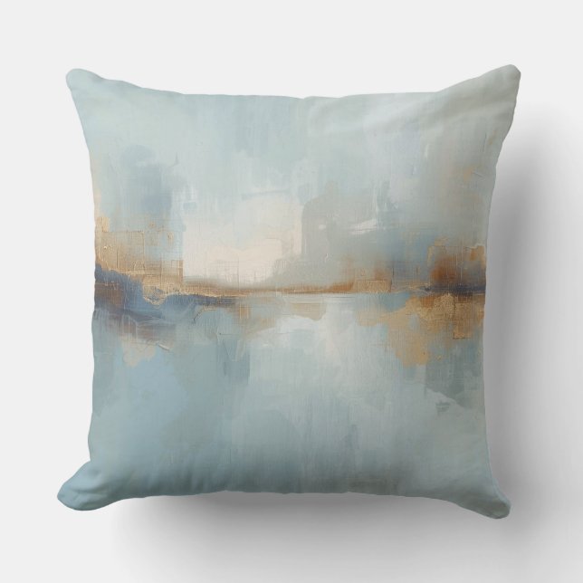 Muted Light Blue White Rusty Brown Abstract Print Throw Pillow (Front)