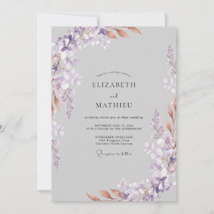 Muted Lilac Grey Leafy Wedding Invitation