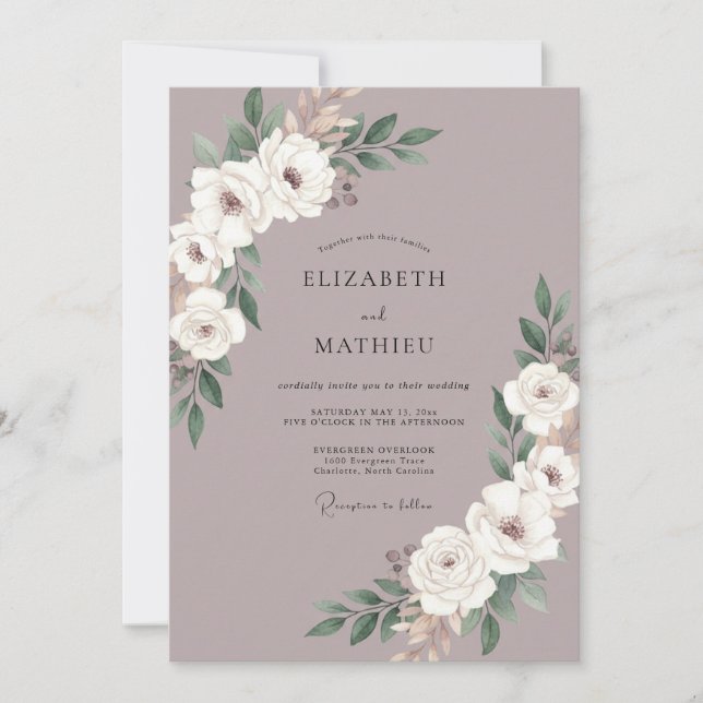 Muted Lilac Mauve Peony Wedding Invitation (Front)