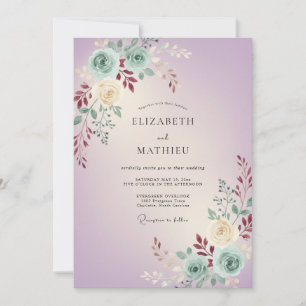 Muted Lilac Mint Peony Wedding Invitation