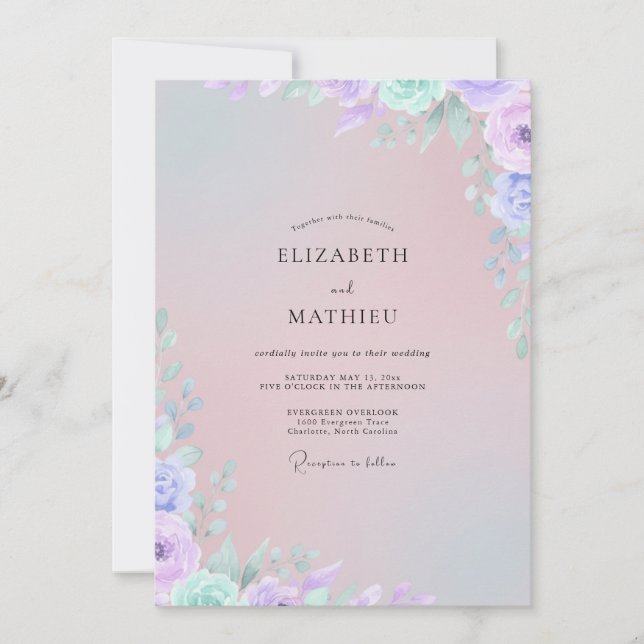 Muted Lilac Watercolor Blossom Wedding Invitation (Front)