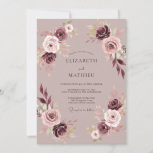 Muted Mauve Plum Peony Wedding Invitation
