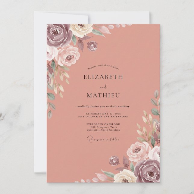 Muted Mauve Ranunculus Eucalyptus Wedding Invitation (Front)