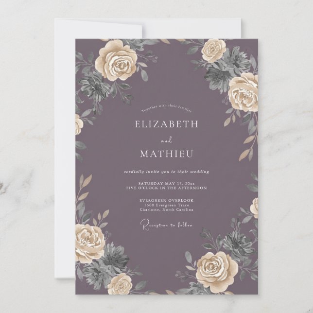 Muted Mauve Rose Wedding Invitation (Front)