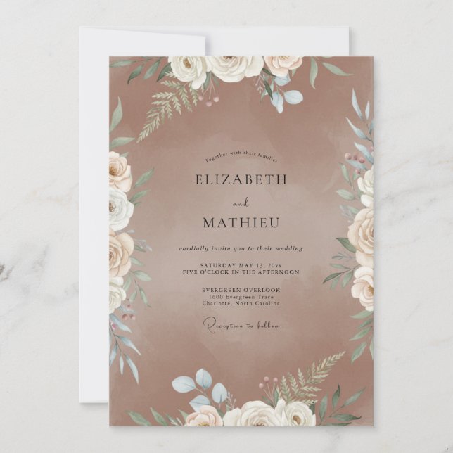 Muted Mauve Watercolor Ranunculus Wedding Invitation (Front)