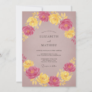 Muted Mauve Yellow Blossom Wedding Invitation