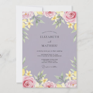 Muted Mauve Yellow Petal Wedding Invitation