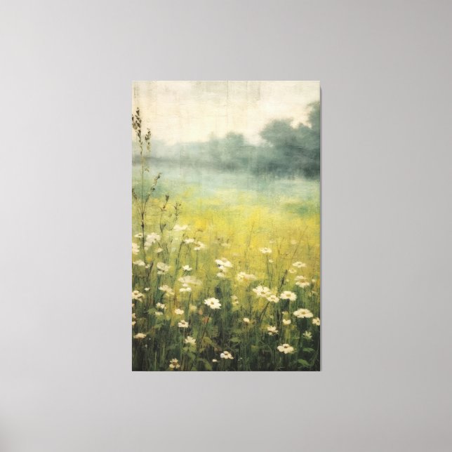 Muted Meadow Abstract Wildflower Oil Painting Canvas Print (Front)