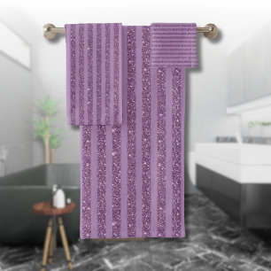 Muted Mulberry Glitter Style Horizontal Stripes Bath Towel Set