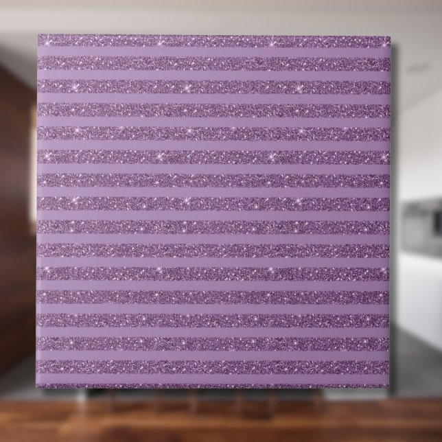 Muted Mulberry Glitter Style Horizontal Stripes Ceramic Tile (Creator Uploaded)
