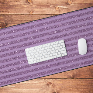 Muted Mulberry Glitter Style Horizontal Stripes Desk Mat