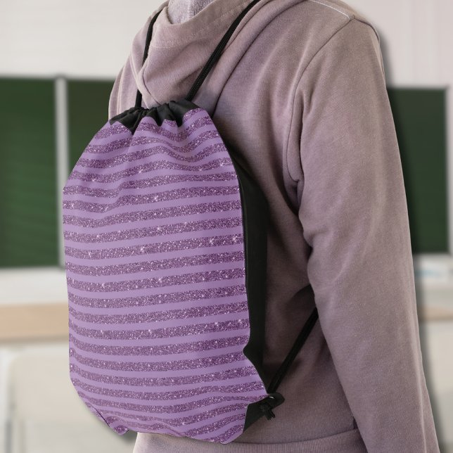Muted Mulberry Glitter Style Horizontal Stripes Drawstring Bag (Creator Uploaded)