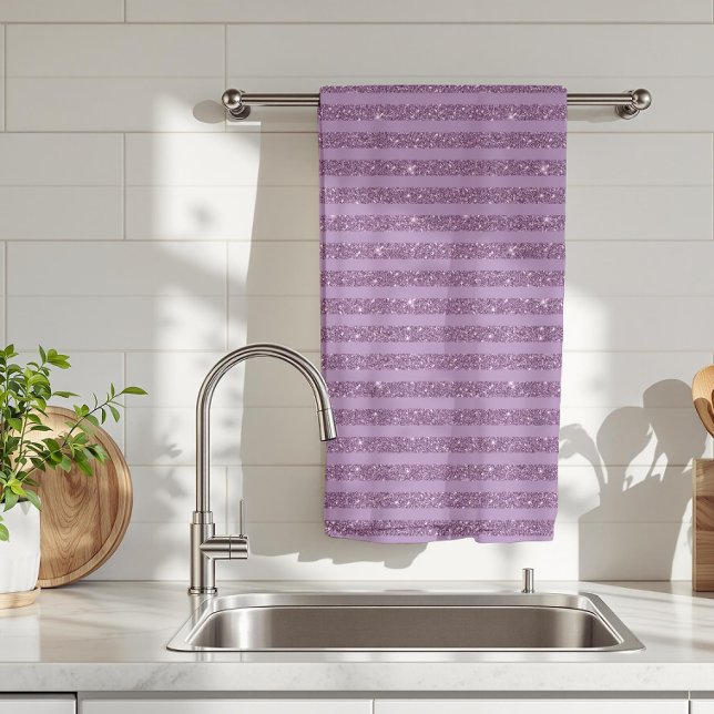 Muted Mulberry Glitter Style Horizontal Stripes Kitchen Towel (Creator Uploaded)